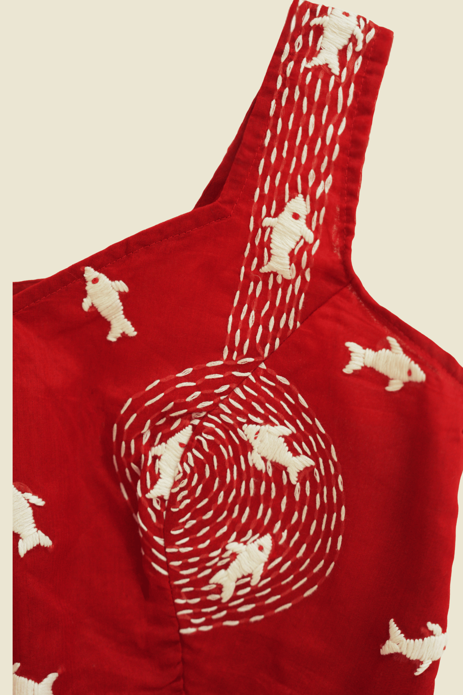 Kantha Embroidered Fish Corset ā Red Edit - Kozylook